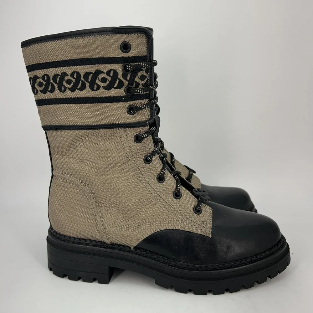 Sam & Libby Boots Womens Size 8.5 Canvas Stella Combat Lace Up Zip Lug Sole